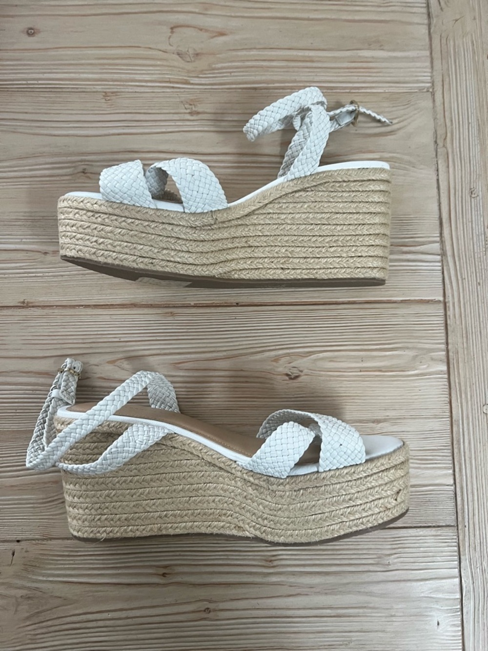 Anthropologie Woven Strap Espadrille Platform Wedge Sandals White Size 8 - Picture 2 of 8